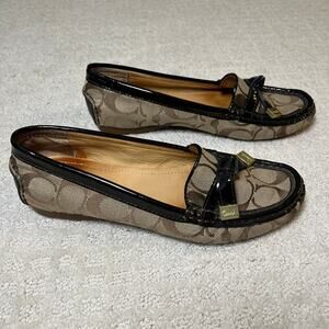 Coach Frida Jacquard Signature Slip On Logo Brown Loafer Flats Size 6.5